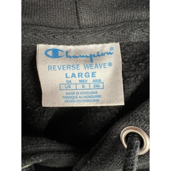 Champion Hoodie Mens Large Sweater Reverse Weave Black Custom Gem Large Print - Picture 7 of 10